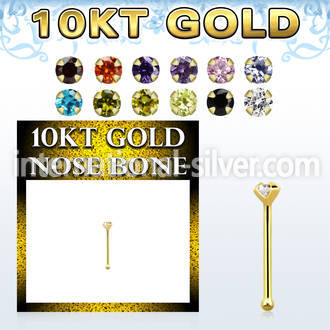 10kt gold nose bone w a 1.5mm round prong set cz stone