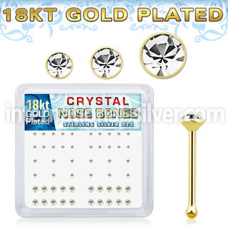 18bbxmc2 18k gold plated silver nose bones with clear