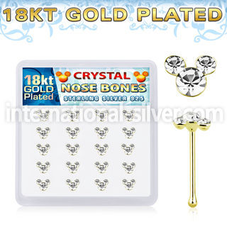 18bmos20 18k gold plated silver nose bones 3 round crystals