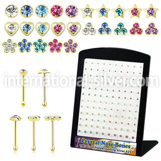 18brmnb 18k gold plated silver nose bones clear in display