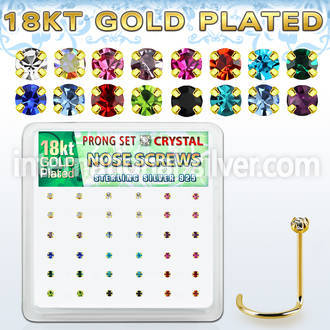 18nwpxm box gold plated silver nose screw set 1.5mm mix crystal