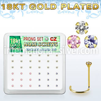 18nwzbm box 36 gold plated silver nose screws w 1.5mm mix cz