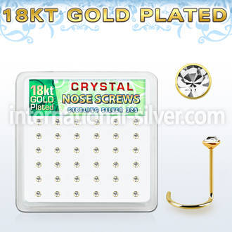 18w14xc box 36 gold plated silver nose screw 2mm clear crystal