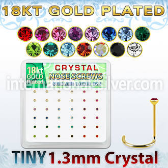 18w6xm box gold plated silver nose screws 1.25mm clear crystals