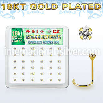 18wz2xc box 36 gold plated silver nose screws w set 2mm clear cz