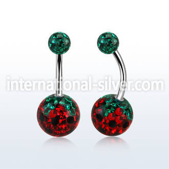 316l surgical steel belly button ring 14g multi crystal ferido strawberry design resin