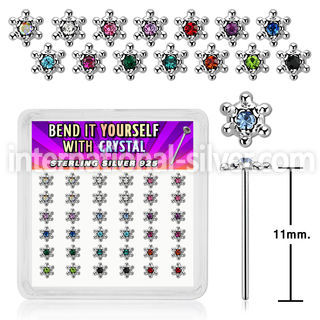 36 silver bend it nose stud clear crystal david star top 