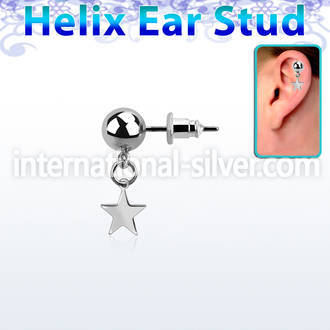 6mm ball steel helix ear stud w a dangling steel star 