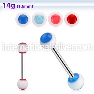 bbdxl 316l steel tongue barbell with acrylic blue dotted ball