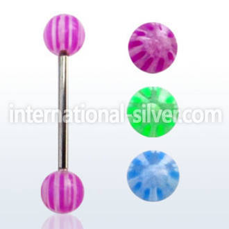 bbdxw steel tongue barbell w 6mm acrylic balls w star pattern