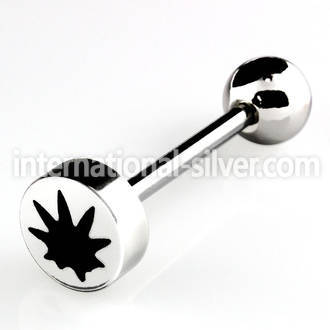 bbec1 316l steel tongue barbell with an 8mm marijuana logo top