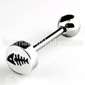 bbec2 316l steel tongue barbell with 8mm bone logo top