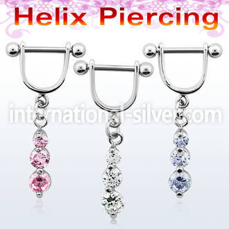 bber13 316l steel helix barbell with dangling 3 prong cz