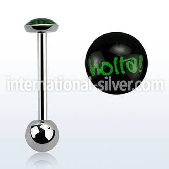 bbfhl 316l steel tongue barbell with holla logo