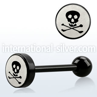 bbls2 anodized 316l steel tongue barbell with 8mm skull logo