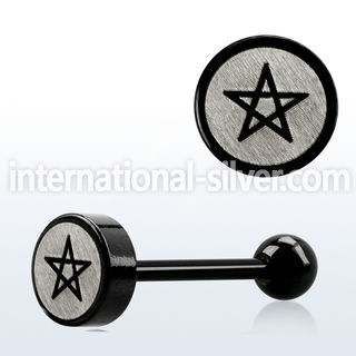 bbls7 anodized 316l steel tongue barbell pentagram logo top