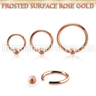 bcrr14f4 rose gold steel captive bead ring, 14g w 4mm frosted ball