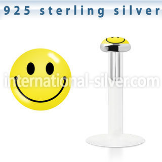 bilg21 bio flex labret w 3mm flat silver top with smiley logo