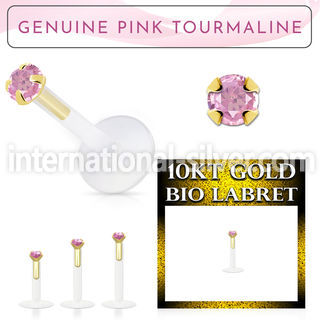 bioflex labret with 10kt gold w prong pink tourmaline