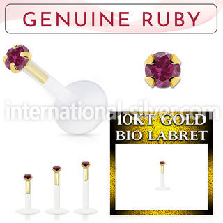 bioflex labret with push in 10kt gold w prong set ruby