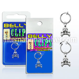 blcp545 fake belly clip w a dangling skull with crossed bones 
