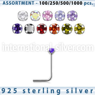 blk463 l shape nose studs silver 925 nose