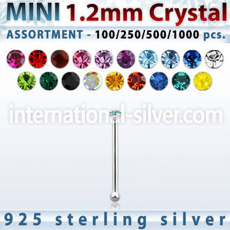 blk663 wholesale silver nose bone bulk w mini 1.2mm crystal top