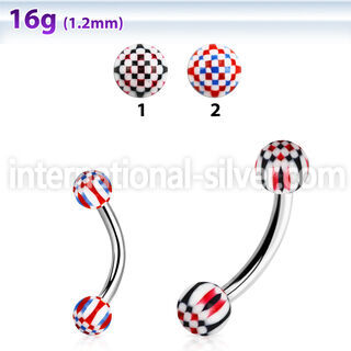 bnedxu steel eyebrow banana w 3mm balls w checker pattern