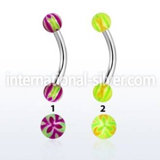 bnedxv steel eyebrow banana w two 3mm acrylic flower balls