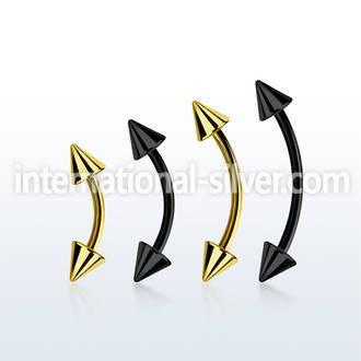 bnet20cn anodized 316l steel eyebrow banana, 20g w 3mm cones