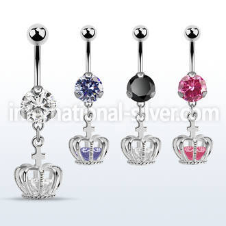 bnrz590 steel casting belly banana w cz dangling crown w cz