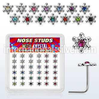 box w 36 silver nose studs w color crystal david star top 
