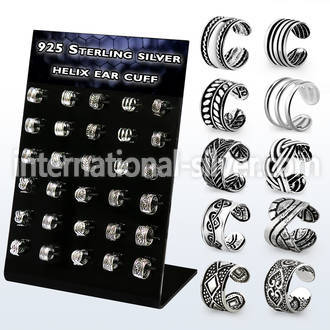 brehvcf display w 30 pcs. of silver helix ear cuff mix designs