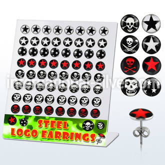 brser11 board of 316l steel earstuds with star skull logos