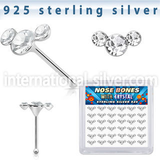 bxcuac36 silver nose bones 22g clear gems curved 36