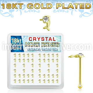 bxdpcg 18k gold plated silver nose bones with clear dolphin