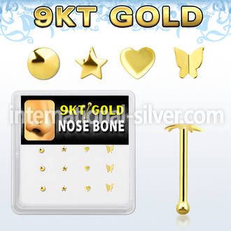 d9gnb16 box w 9kt gold nose bones with mixed plain tops