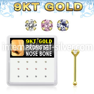 d9gnb2 9kt gold nose bone w assorted colored prong cz stone