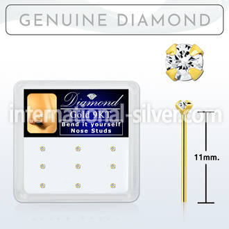 d9gys15 box w 9kt gold bend it nose stud w genuine diamond