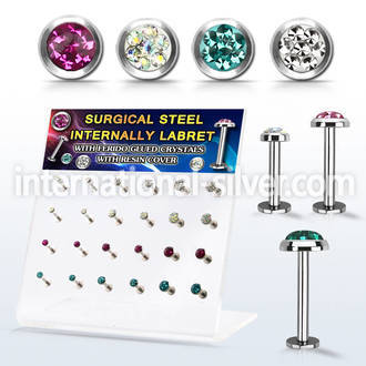 dacb225 display steel internall labret w flat multi crystal top