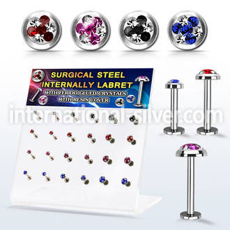 dacb227 steel internall labret multi crystals tri star flat top