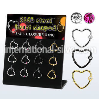 dacb232 board black  gold steel heart shaped ball closure ring