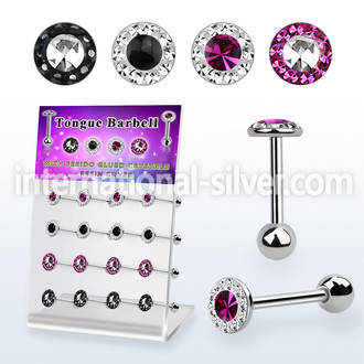 dacb237 display w steel tongue barbell w 7mm top w multi crystal