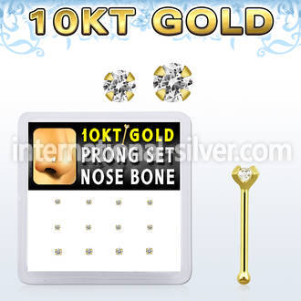 dginb11 box w 10kt gold nose bones w 1.5 2 mm round cz tops
