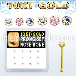 dginb12 box w 10kt gold nose bones w 1.5 2 mm round cz tops