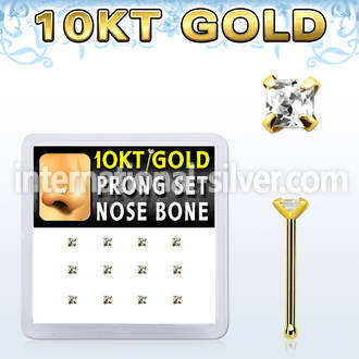 dginb19 box w 10kt gold nose bones w prong set 2mm square cz 