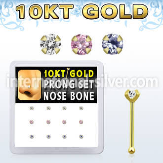 dginb2 10kt gold nose bone with prong round cz stone