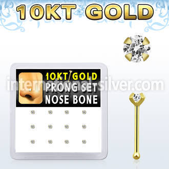 dginb6 10kt gold nose bone with 2mm prong clear round cz stone