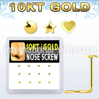 dgisc10 box w 12 10kt gold nose screws w assorted shaped tops 