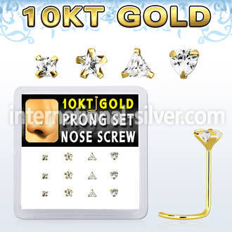 dgisc13 box w 10kt gold nose screws w 3 mm special shape cz tops
